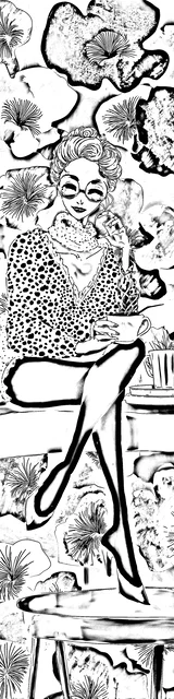 Free colorable bookmarks of sipping coffee under flowers